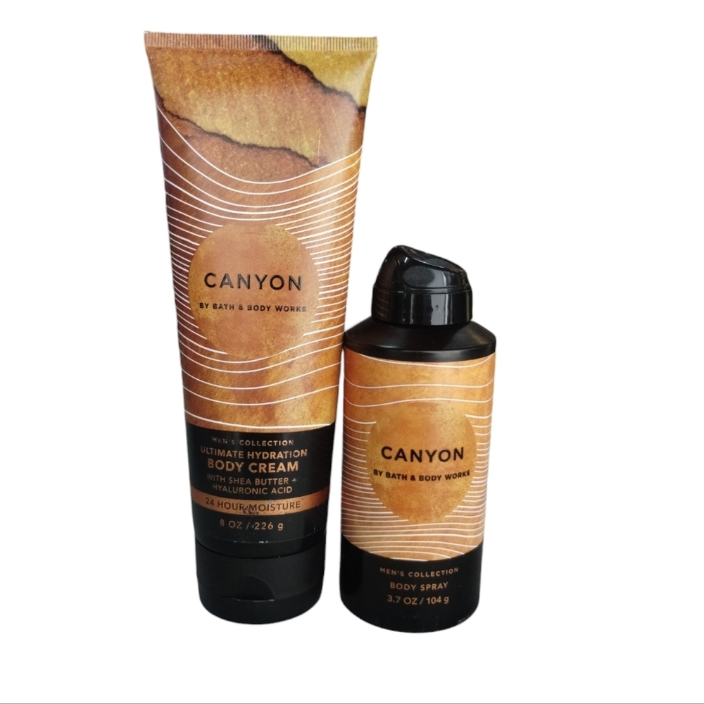 Rare Bath & Body Works‎ Discontinued Mens CANYON  2Pcs Body Spray & Cream